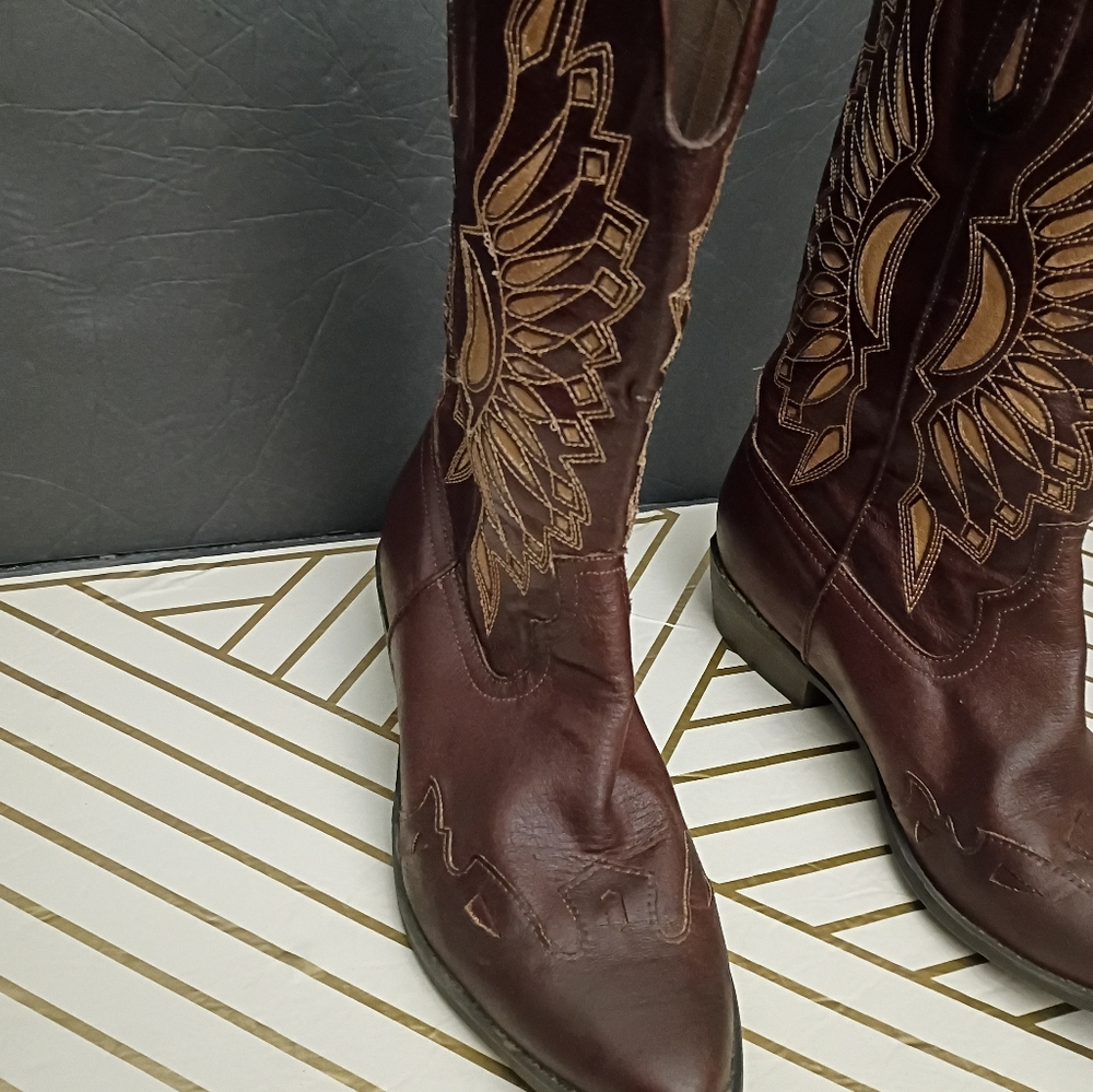 Coconuts by Matisse Dark Brown Embroidered Heeled Boots - Picture 2 of 12
